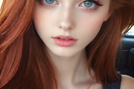 AI girl with red hair wallpaper