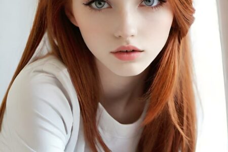 AI girl with red hair wallpaper