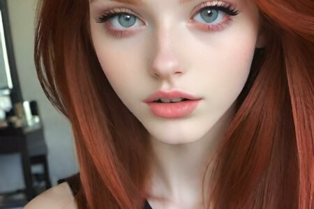 AI girl with red hair wallpaper