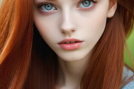 AI girl with red hair wallpaper