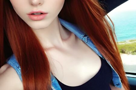 AI girl with red hair wallpaper