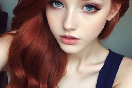 AI girl with red hair wallpaper