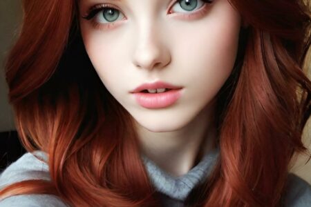 AI girl with red hair wallpaper