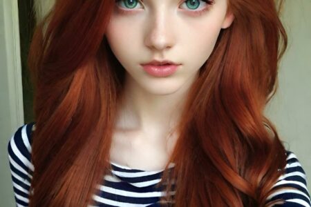 AI girl with red hair wallpaper