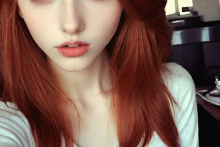 AI girl with red hair wallpaper
