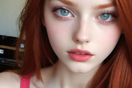 AI girl with red hair wallpaper