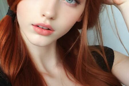 AI girl with red hair wallpaper
