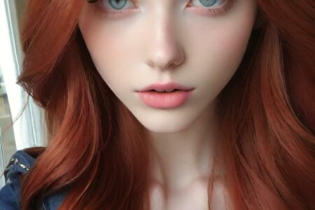 AI girl with red hair wallpaper