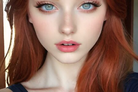 AI girl with red hair wallpaper