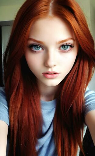 AI girl with red hair wallpaper