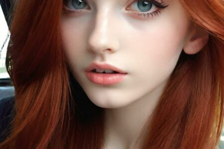 AI girl with red hair wallpaper