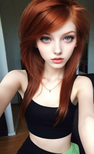 AI girl with red hair wallpaper