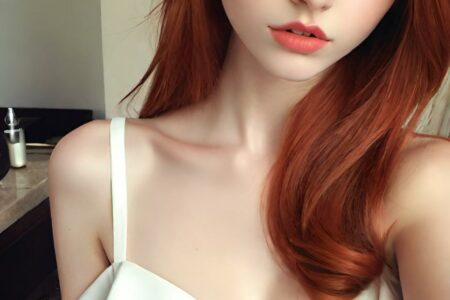 AI girl with red hair wallpaper