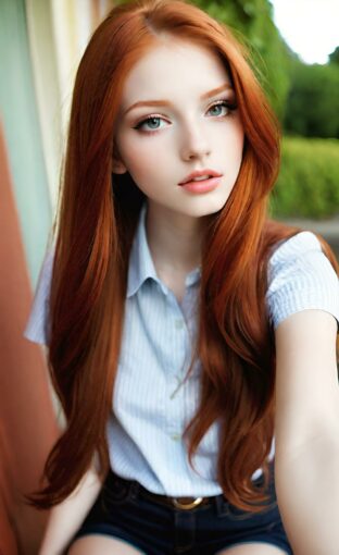 AI girl with red hair wallpaper