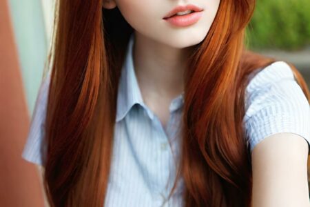 AI girl with red hair wallpaper