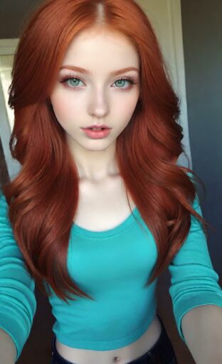 AI girl with red hair wallpaper