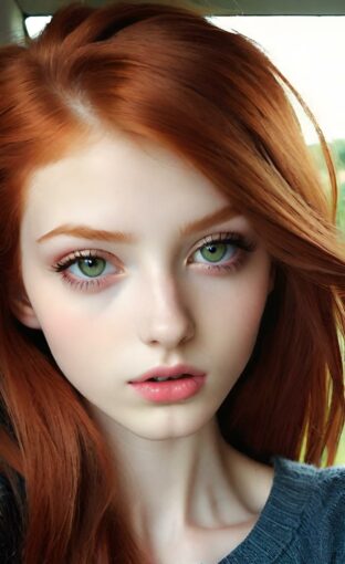 AI girl with red hair wallpaper