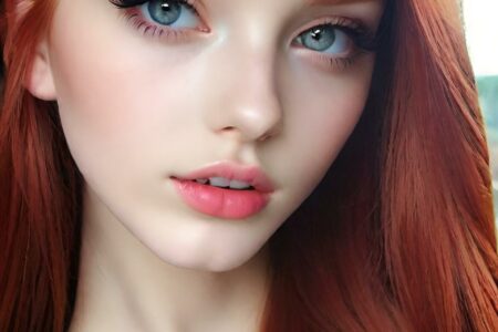 AI girl with red hair wallpaper