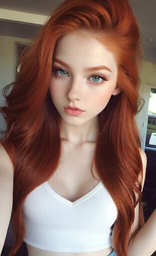 AI girl with red hair wallpaper
