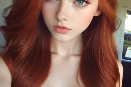 AI girl with red hair wallpaper