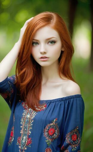 AI girl with red hair wallpaper