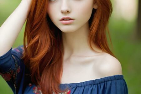 AI girl with red hair wallpaper