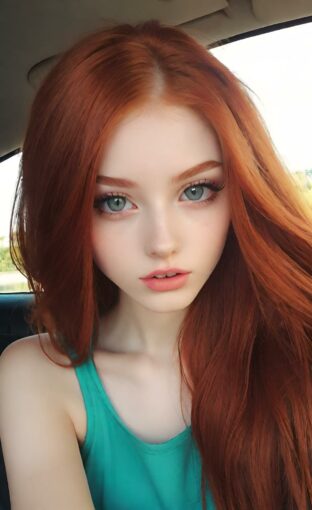 AI girl with red hair wallpaper