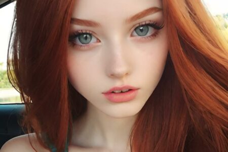 AI girl with red hair wallpaper