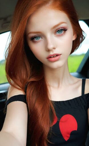 AI girl with red hair wallpaper