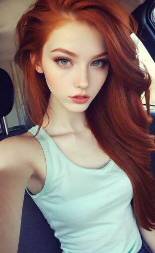 AI girl with red hair wallpaper