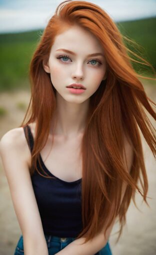 AI girl with red hair wallpaper