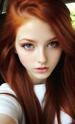 AI girl with red hair wallpaper