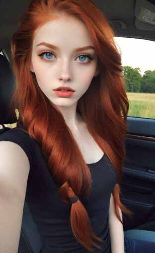 AI girl with red hair wallpaper