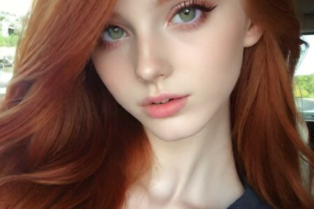 AI girl with red hair wallpaper