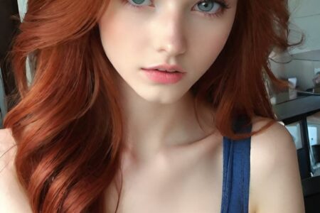 AI girl with red hair wallpaper