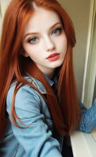 AI girl with red hair wallpaper