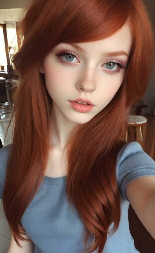 AI girl with red hair wallpaper