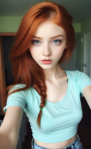 AI girl with red hair wallpaper