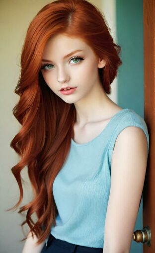 AI girl with red hair wallpaper