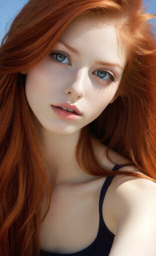 AI girl with red hair wallpaper