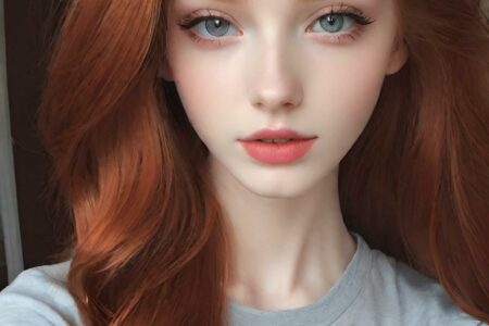 AI girl with red hair wallpaper