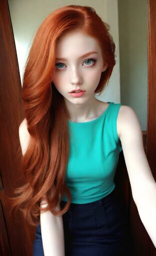 AI girl with red hair wallpaper