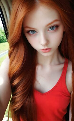 AI girl with red hair wallpaper