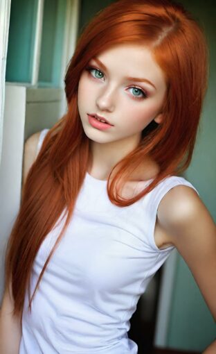 AI girl with red hair wallpaper