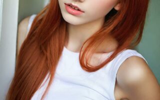 AI girl with red hair wallpaper