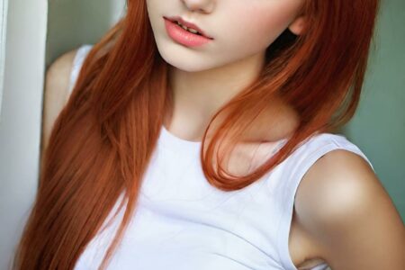 AI girl with red hair wallpaper