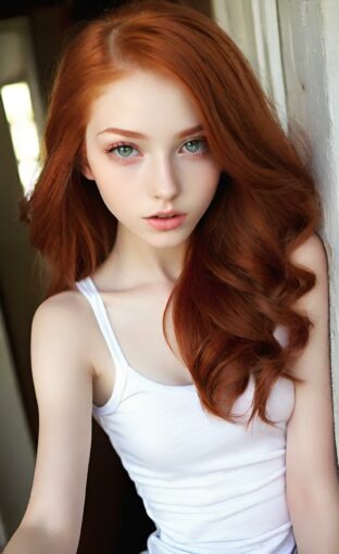 AI girl with red hair wallpaper