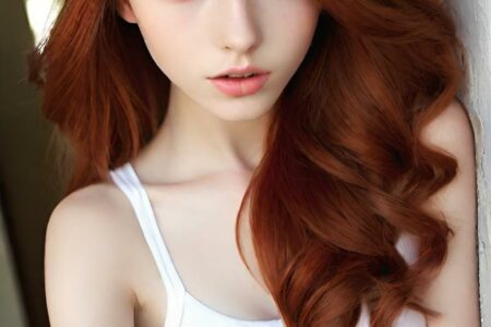 AI girl with red hair wallpaper