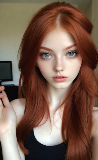 AI girl with red hair wallpaper