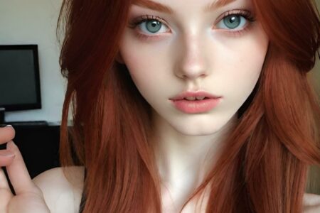 AI girl with red hair wallpaper